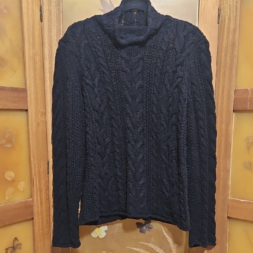 Vintage 90's/Y2K LRL Lauren Jeans CO Black Cable Knit Turtleneck Sweater